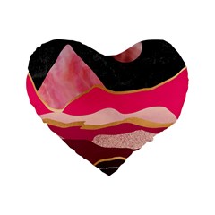 Pink And Black Abstract Mountain Landscape Standard 16  Premium Heart Shape Cushions by charliecreates