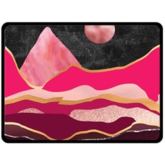 Pink And Black Abstract Mountain Landscape Double Sided Fleece Blanket (large)  by charliecreates