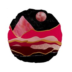 Pink And Black Abstract Mountain Landscape Standard 15  Premium Flano Round Cushions by charliecreates