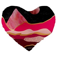 Pink And Black Abstract Mountain Landscape Large 19  Premium Flano Heart Shape Cushions by charliecreates