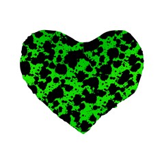 Black And Green Leopard Style Paint Splash Funny Pattern Standard 16  Premium Heart Shape Cushions by yoursparklingshop