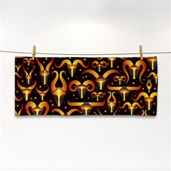 Stylised Horns Black Pattern Hand Towel by HermanTelo