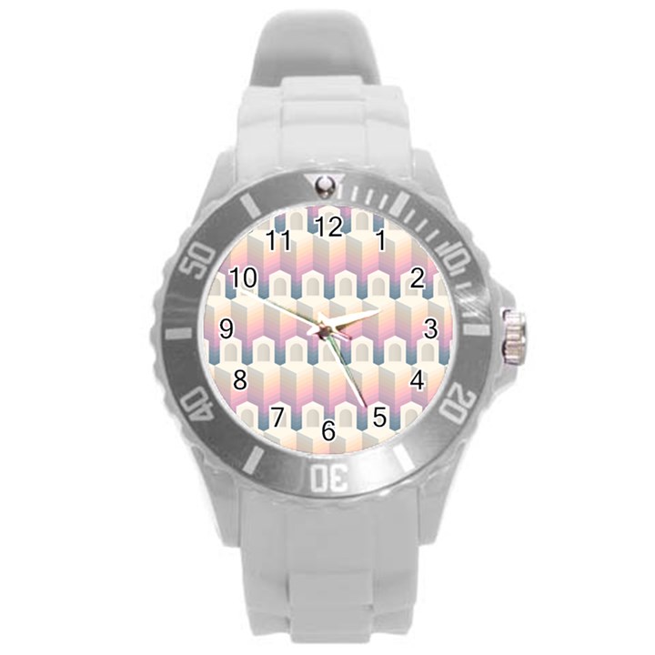 Seamless Pattern Background Entrance Round Plastic Sport Watch (L)