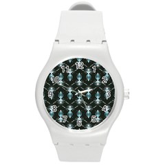 Seamless Pattern Background Black Round Plastic Sport Watch (m) by HermanTelo