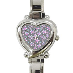 Seamless Pattern Flowers Pink Heart Italian Charm Watch by HermanTelo