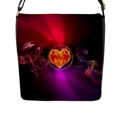 Flame Heart Smoke Love Fire Flap Closure Messenger Bag (l) by HermanTelo