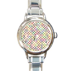 Grid Colorful Multicolored Square Round Italian Charm Watch by HermanTelo