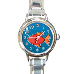 Sketch Nature Water Fish Cute Round Italian Charm Watch by HermanTelo