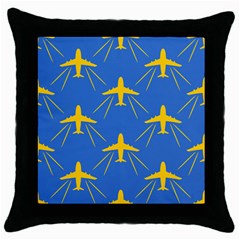 Aircraft Texture Blue Yellow Throw Pillow Case (black) by HermanTelo