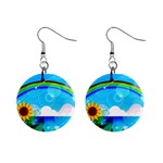 Sunflower And Rainbow Ocean Bokeh Mini Button Earrings Front