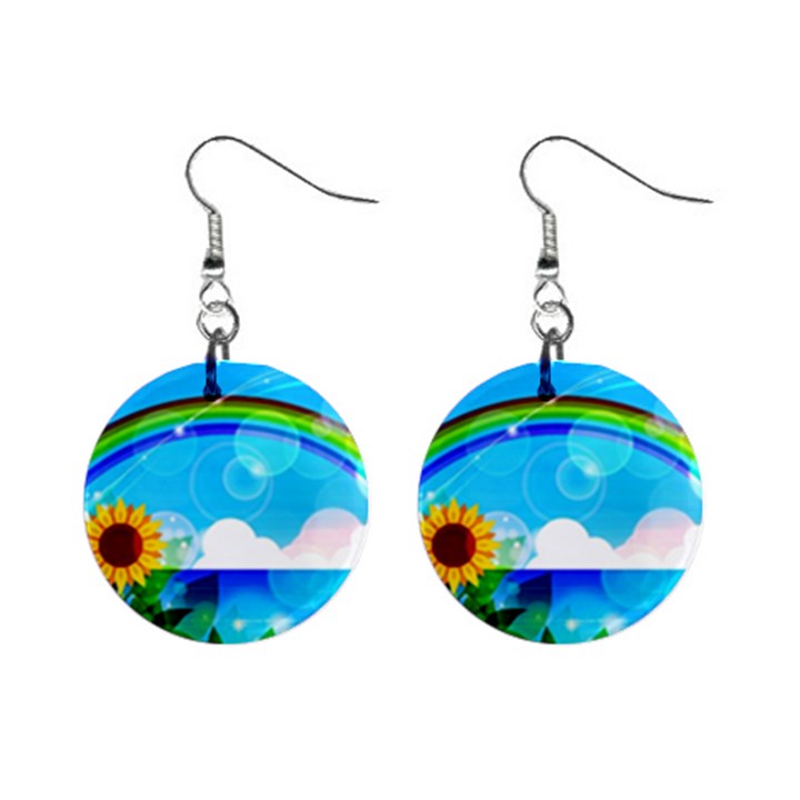 Sunflower And Rainbow Ocean Bokeh Mini Button Earrings