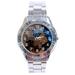 Landscape Woman Magic Evening Stainless Steel Analogue Watch by HermanTelo