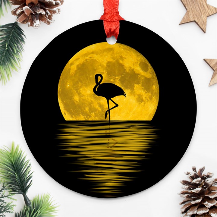 Moon Reflection Flamenco Animal Round Ornament (Two Sides)