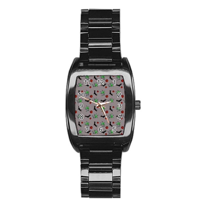 Halloween Witch Pattern Grey Stainless Steel Barrel Watch