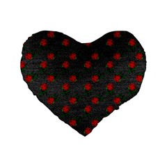 Black Denim And Roses Standard 16  Premium Heart Shape Cushions by snowwhitegirl