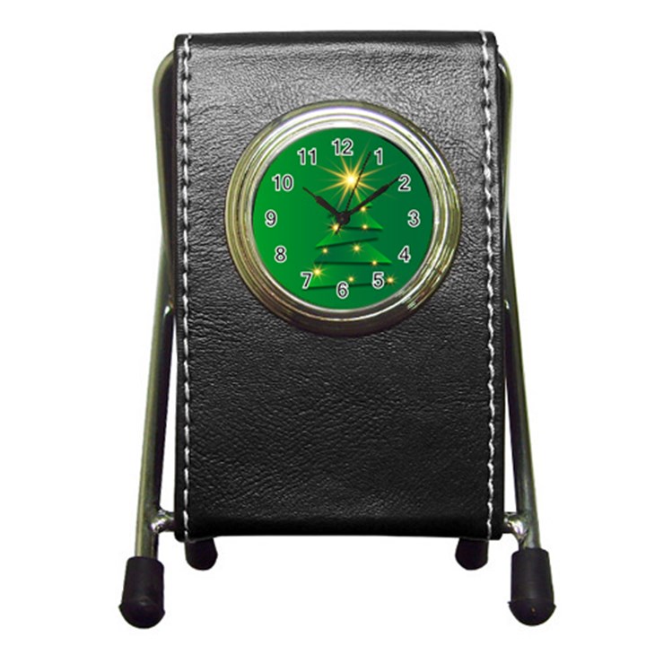 Christmas Tree Green Pen Holder Desk Clock