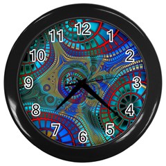 Fractal Abstract Line Wave Wall Clock (black) by HermanTelo