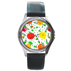 Pattern Fruits Orange Green Round Metal Watch by HermanTelo