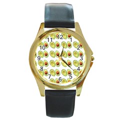 Pattern Avocado Green Fruit Round Gold Metal Watch by HermanTelo