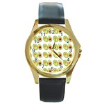 Pattern Avocado Green Fruit Round Gold Metal Watch Front