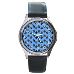 Girl Face Blue Round Metal Watch by snowwhitegirl