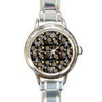 Cracked Doll Pattern Black Round Italian Charm Watch Front