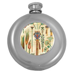 Egyptian Paper Papyrus Hieroglyphs Round Hip Flask (5 Oz) by Sapixe