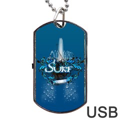 Sport, Surfboard With Water Drops Dog Tag Usb Flash (one Side) by FantasyWorld7