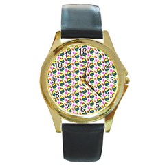 Sweet Dessert Food Cake Pattern Round Gold Metal Watch by HermanTelo