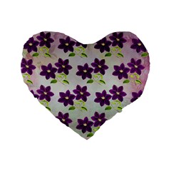 Purple Flower Standard 16  Premium Flano Heart Shape Cushions by Bajindul