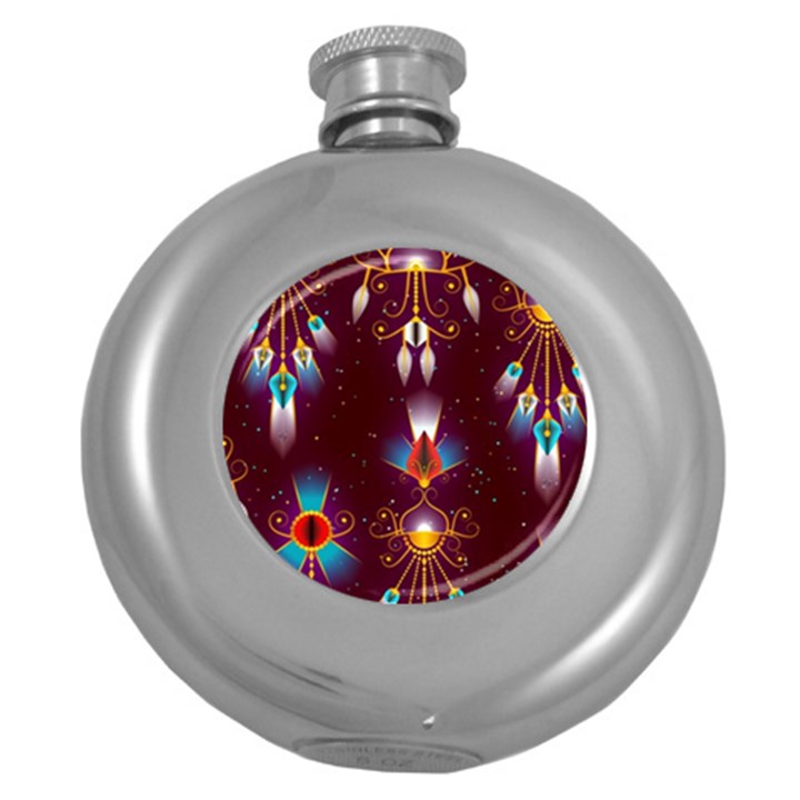 Background Pattern Non Seamless Round Hip Flask (5 oz)