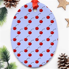 Kawaii Cherries Blue Pattern Oval Ornament (two Sides) by snowwhitegirl