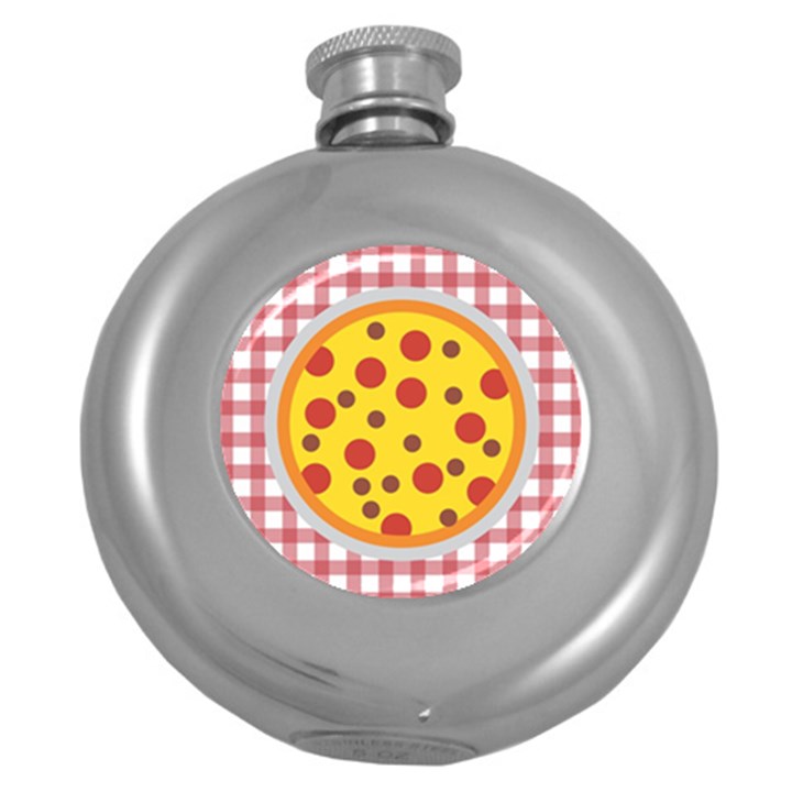 Pizza Table Pepperoni Sausage Copy Round Hip Flask (5 oz)