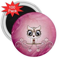 Cute Little Owl With Hearts 3  Magnets (100 Pack) by FantasyWorld7