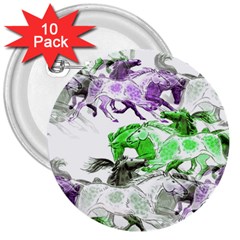 Horse Animal World Green 3  Buttons (10 Pack)  by BangZart