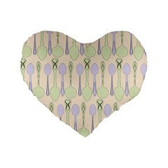 Spoon Pattern Illustrator Green Standard 16  Premium Flano Heart Shape Cushions by Pakrebo