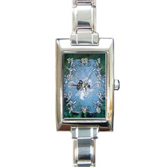 Surfboard With Dolphin Rectangle Italian Charm Watch by FantasyWorld7