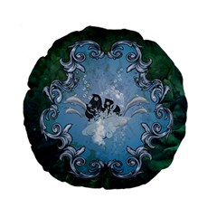 Surfboard With Dolphin Standard 15  Premium Flano Round Cushions by FantasyWorld7