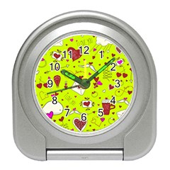 Valentin s Day Love Hearts Pattern Red Pink Green Travel Alarm Clock by EDDArt