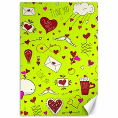 Valentin s Day Love Hearts Pattern Red Pink Green Canvas 12  X 18  by EDDArt