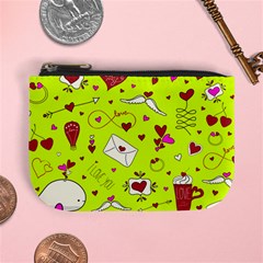 Valentin s Day Love Hearts Pattern Red Pink Green Mini Coin Purse by EDDArt