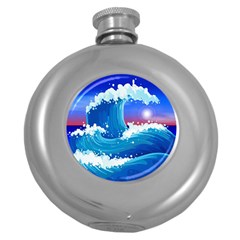 Japanese Wave Japanese Ocean Waves Round Hip Flask (5 Oz) by Pakrebo