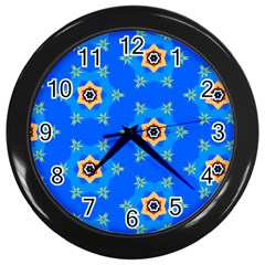 Pattern Backgrounds Blue Star Wall Clock (black) by HermanTelo