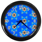 Pattern Backgrounds Blue Star Wall Clock (Black) Front