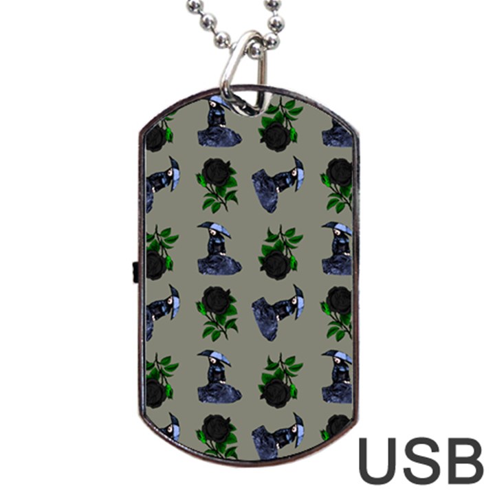 Gothic Girl Rose Grey Pattern Dog Tag USB Flash (One Side)