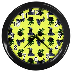 Gothic Girl Rose Yellow Pattern Wall Clock (black) by snowwhitegirl