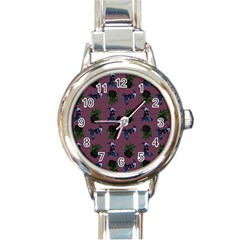 Gothic Girl Rose Mauve Pattern Round Italian Charm Watch by snowwhitegirl