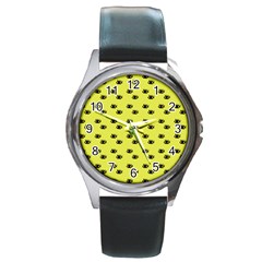 Yellow Eyes Round Metal Watch by snowwhitegirl