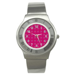 Pink Pattern Squares Stainless Steel Watch by HermanTelo