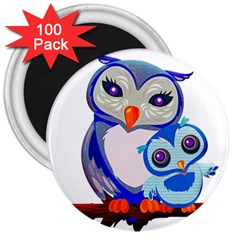 Owl Mother Owl Baby Owl Nature 3  Magnets (100 Pack) by Sudhe